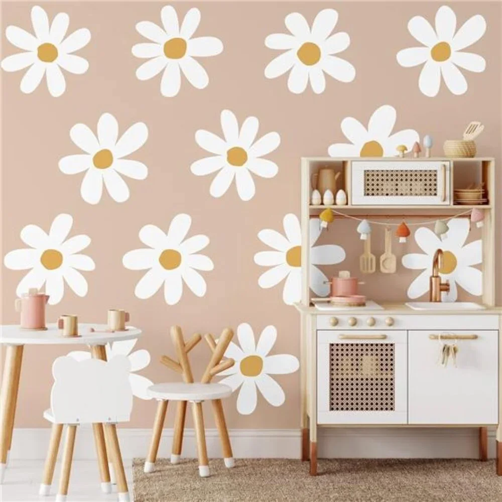 Daisy Wall Decals 12 Sheets Flower Wall Stickers Pink White Floral Nursery Decor